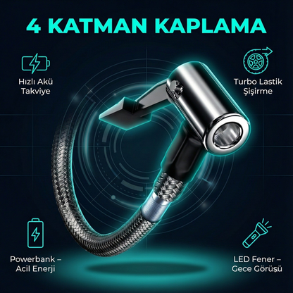 4in1 Akü Takviye+Hava Pompası+Led Fener+Powerbank