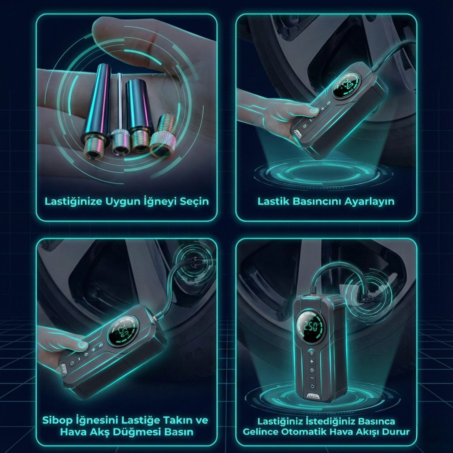 4in1 Akü Takviye+Hava Pompası+Led Fener+Powerbank