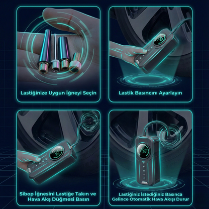 4in1 Akü Takviye+Hava Pompası+Led Fener+Powerbank